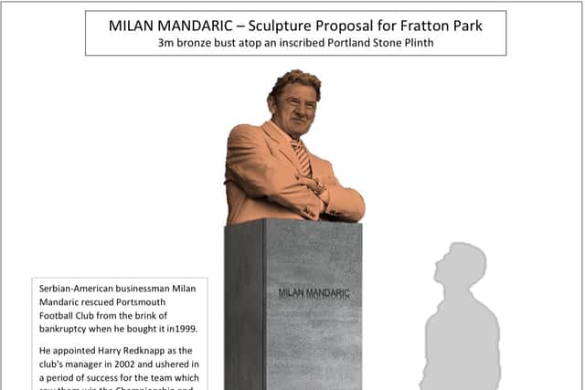 Award-winning local sculptor Vincent Gray has created a sculpture proposal for Milan Mandaric at Fratton Park.