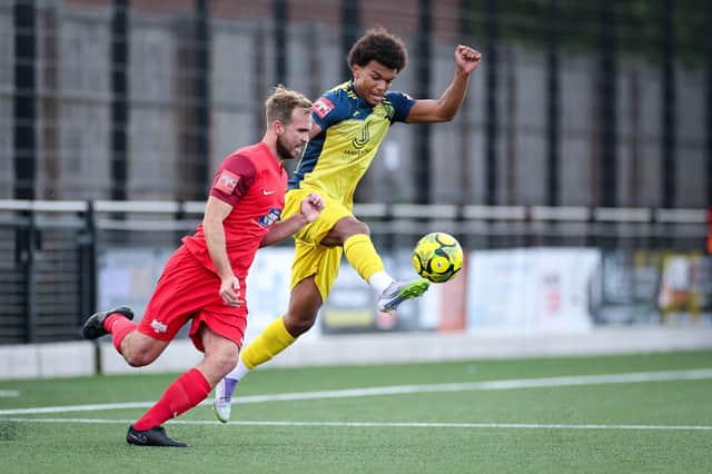 Tayo Singerr has scored nine goals in 14 matches since joining Moneyfields on loan this season. Picture: Chris Moorhouse