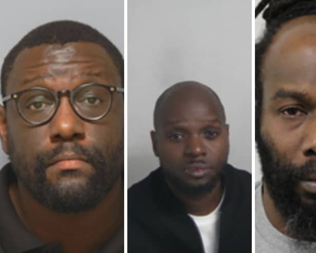 Three drug dealers have been jailed, one of them is from Portsmouth. From L: Malcom Magala, 37, of Oriel Road, North End, Alain Kirunda-Nsiiro, 39, of Higham Hill Road, London, and Jerome Omard, 44, of Durban Road, London.