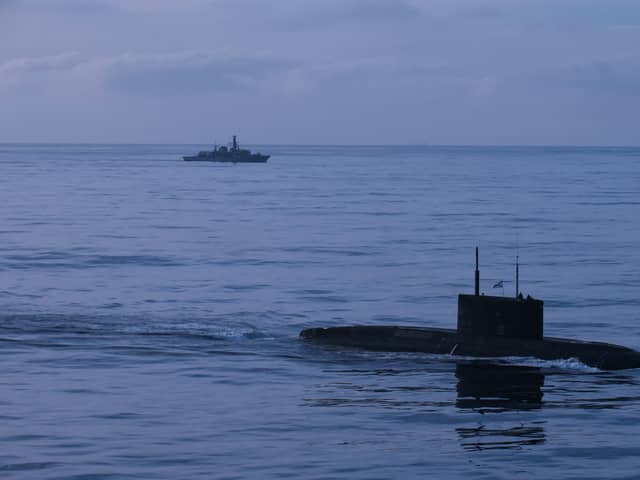 HMS Iron Duke monitored the surfaced Russian Kilo-class submarine Novorossiysk 1