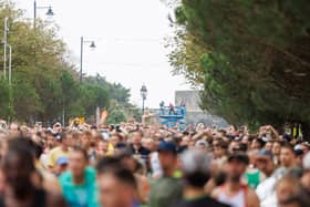 Thousands of people have turned out for the Great South Run. 

Pictured: Runners doing a warm up. 

Picture: Marcin Jedrysiak