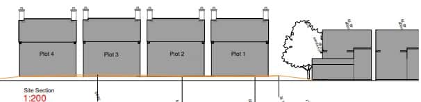 Plans showing the difference in height between new homes and their neighbours
