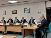 Fareham Borough Council planning meeting, October 15, (right to left) Cllr Whiltshire, Cllr Dugan, Cllr Nother, Cllr Ingram, Cllr Whittle, Cllr Needham and developer Michael Walker