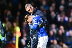 Adrian Segecic is distraught after being forced off the pitch with injury against Coventry. Picture: Dennis Goodwin/ProSportsImages