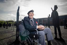 D-Day Veteran Henry William Rice, Royal Navy Signalman, at the Standing With Giants display. He has passed away at the age of 100.