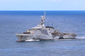 HMS Trent sails into San Juan, Puerto Rico to conduct a handover with HMS Medway. HMS Trent will be taking over Atlantic Patrol Tasking (North) from HMS Medway.