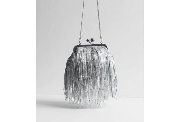 Silver Fringe Sequin Clutch Bag