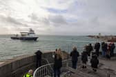 The Royal Navy's newest ship, HMS Stirling Castle, passing The Round Tower inbound to Portsmouth Harbour.