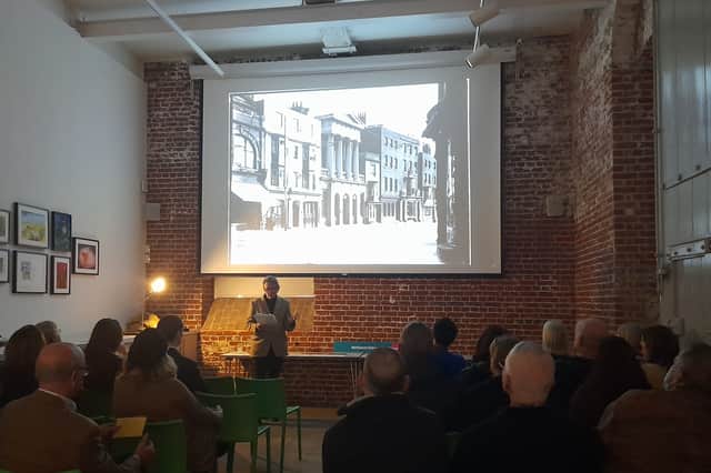 Author and publisher Matt Wingett enthrals the audience with a talk on the life of John Pounds at Aspex Portsmouth in Gunwharf Quays at an event run by the National Education Museum.