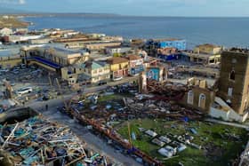 An aerial view of damaged buildings around the St. John's Anglican Church following the passage of Hurricane Melissa, in Black River, St. Elizabeth, Jamaica. HMS Trent has been fully deployed there after a Category Five storm hit last week.