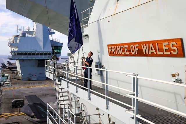 The Strike Group has returned to the Mediterranean Sea and now under associated support to NATO, referring our commitment to Maritime Security and strengthening our support to NATO Operations in the region. Pictured: On October 31, AB Hinks hoisting the NATO Flag on the Bridge of HMS Prince of Wales.
