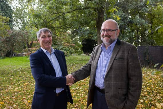 (L to R) Outgoing Havant Borough Council Chief Executive Steve Jorden congratulates his successor Matt Goodwin