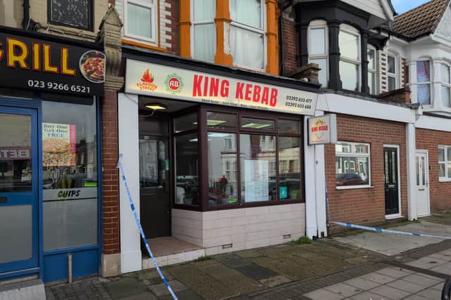Police cordon outside King Kebab in Tangier Road in Baffins, Portsmouth. Pic: Stuart Vaisey