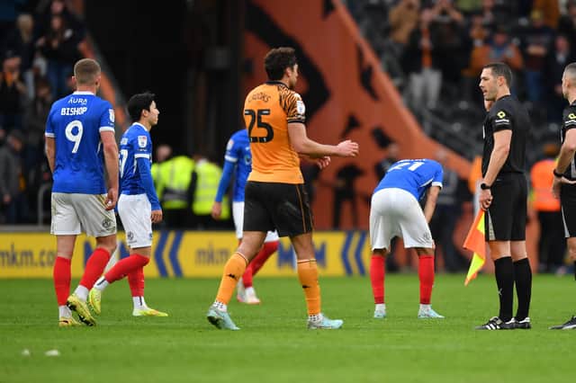 Pompey are gutted after the 3-2 defeat to Hull. Picture: Ian Lyall/ProSportsImages