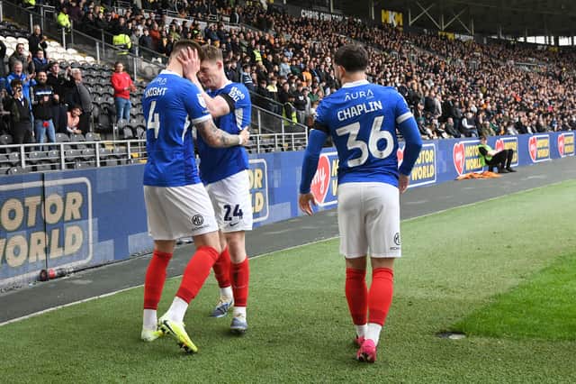 Terry Devlin celebrates his second goal in Saturday's 3-2 defeat at Hull. Picture: Ian Lyall/ProSportsImages