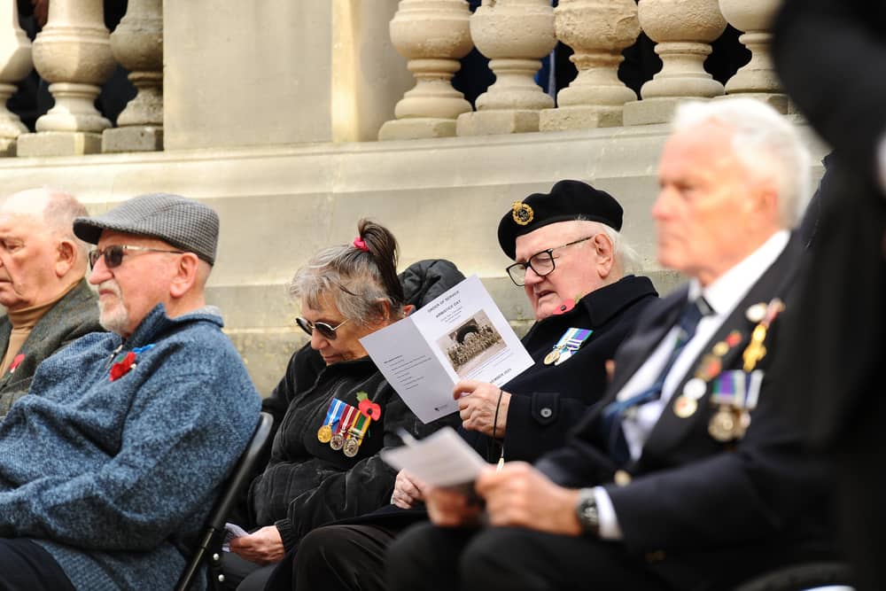 A service was held on Tuesday, November 11, 2025, at the First World War cenotaph in Guildhall Square, Portsmouth, to mark Armistice Day.