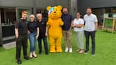 L-R: Joshua, Lynda, Dai Hill, Pudsey, Nick Knowles, Richard Driffield and Danielle Percival