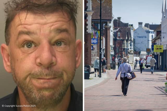 William Wenham, 47, with links to Havant, was released from prison in error and is currently on the run from police. Pictured on the left is a generic image of Havant town centre.