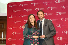 Alice Hendy MBE CEO of R;pple with the CSJ Award presented by Sir Gareth Southgate.