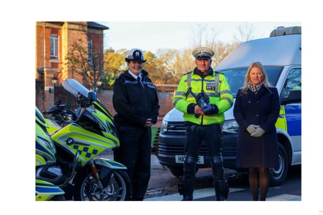 Police and Crime Commissioner Donna Jones funded equipment supporting two specialist motorcyclists armed with speed cameras