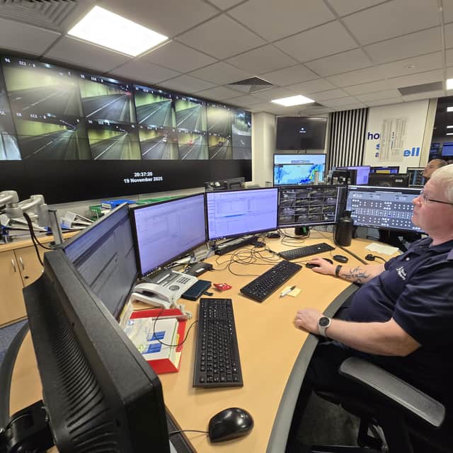 The Hindhead Tunnel Control Room has full visibility of the tunnel and monitors it 24 hours a day.