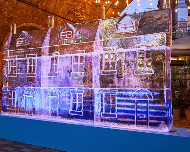 An ice sculpture of classic two-up, two-down terraced homes has been unveiled.