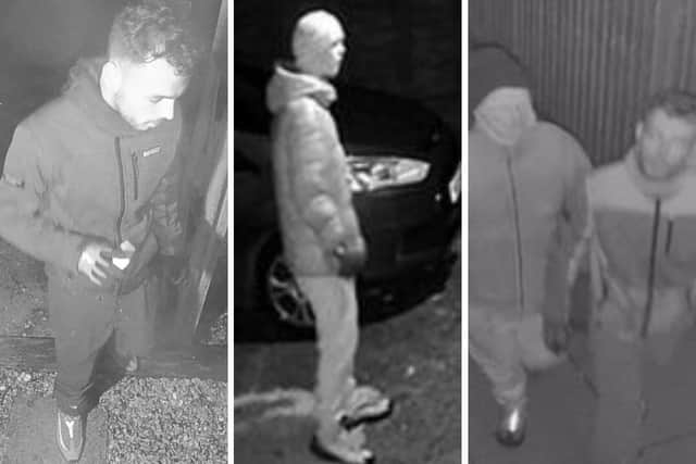 Police are searching for three men after a series of attempted burglaries in Clanfield.