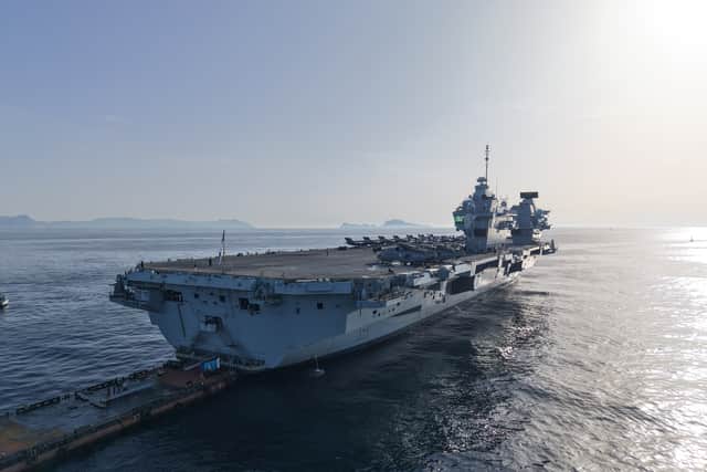 HMS Prince of Wales is closing in on a return to Portsmouth following a huge deployment to the Indo-Pacific. Pictured is the Royal Navy flagship on November 15 at anchor off the coast of Naples, Italy.