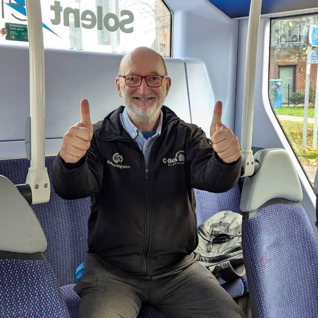 Cllr Peter Candlish onboard a Portsmouth boss. There will be free bus travel in Portsmouth on Saturday, December 6 for Small Business Saturday.
