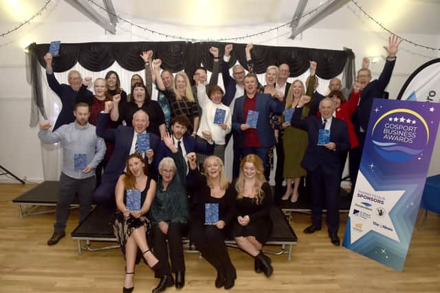 Winners  gather on stage at Gosport Business Awards 2025