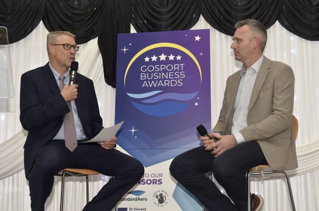 The News editor in chief Mark Waldron talks with James Baggott at the Gosport Business Awards 2025 at St Vincent College in Gosport.
Picture: Sarah Standing (271125-3007)