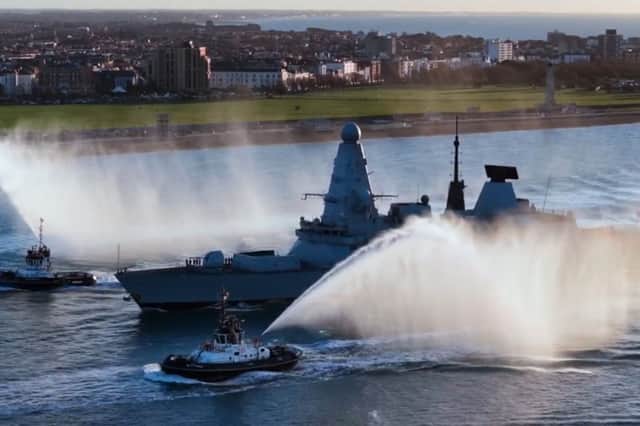 HMS Dauntless returns home to Portsmouth on Sunday November 30 2025.