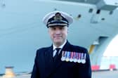 Pictured is: Commodore James Blackmore, Commanding Officer of the UK Carrier Strike Group.