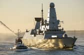 Homecoming of Daring class destroyer HMS Dauntless from the Round Tower, Portsmouth.