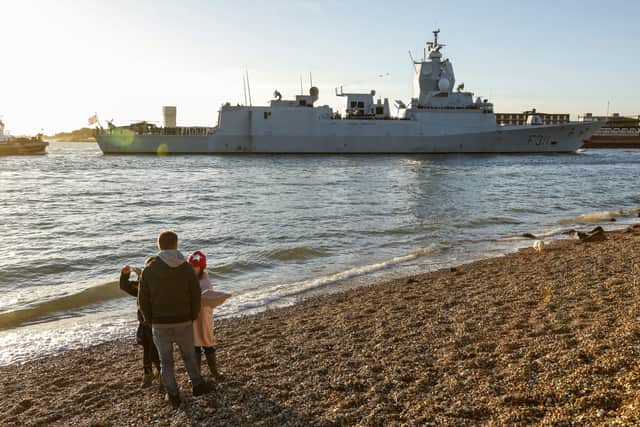 Homecoming of HNOMS Roald Amundsen, taken from the beach at the Hot Walls, Portsmouth.