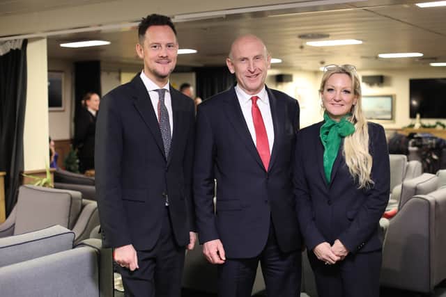 From L: Portsmouth South MP Stephen Morgan, defence secretary John Healey, and Portsmouth North MP Amanda Martin.