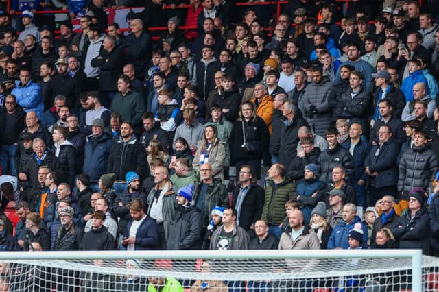 Pompey fans packed the Jimmy Seed Stadium at Charlton, although the tragic death of an Addicks fan saw the match abandoned. Picture: Toyin Oshodi/ProSportsImages