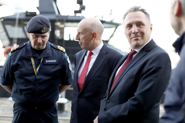Pictured is: UK defence secretary John Healey alongside Tore O. Sandvik, Norway's defence secretary.
