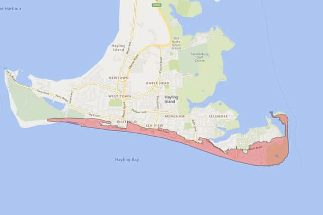 An 'Act Now' flood warning has been issued for Hayling Island with flooding expected during high tide on Tuesday, December 9.