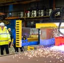 The first steel being cut for RFA Resurgent. 'An early milestone has been reached in its construction.