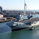 The number of Royal Navy overseas training exercises are set to fall over the next four years. Pictured: HMS Prince of Wales returning home to Portsmouth.