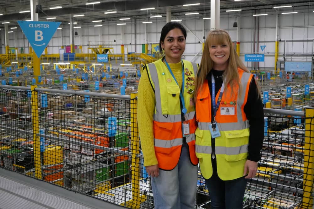 Delivery station manager Louise Lock, right, and safety technician Fathima Fathima at  Amazon's Havant base. Picture Habibur Rahman