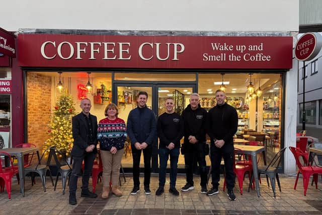 Coffee Cup opened its doors on Thursday, December 11 in another boost to the town centre
Pictured: Stewart Parsons, Debbie Parsons, Mikey Parsons, Adam Parsons, Steve Parsons and Tommy Parsons.
