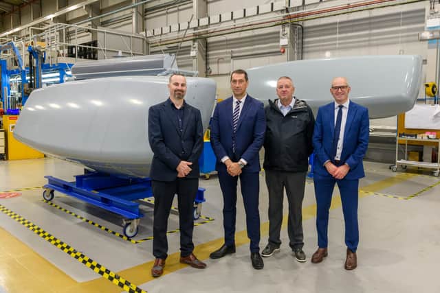 BAE Systems has been pushing ahead with creating vital radar upgrades for Royal Navy aircraft carriers and destroyers. From L: Future radar product line lead James Reed, head of radar Steve Newnham, business development manager Bryan Hore, and head of UK business development Steve Hart.