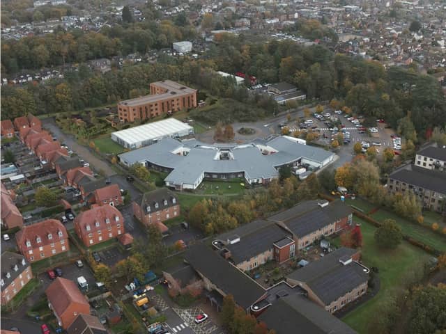 A contextual view of the proposed new three-storey care home next to Fareham Community Hospital, Saribury Green