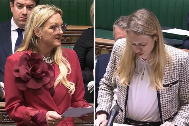 Issues regarding maternity leave in the Royal Fleet Auxiliary have been raised in parliament. Pictured: Portsmouth North MP Amanda Martin and minister for veterans and people, Louise Sandher-Jones.