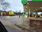 Emergency services at the Asda petrol station on Holbrook Road, Fratton following an incident where a pedestrian was hit by a car.