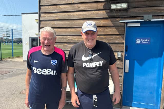Barry Harris and Kev McCormack pictured at the training ground this season - their 26th year as double act
