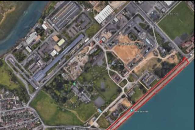 Site plan for Royal Haslar, Gosport with waterfront developments within redlines