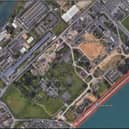 Site plan for Royal Haslar, Gosport with waterfront developments within redlines